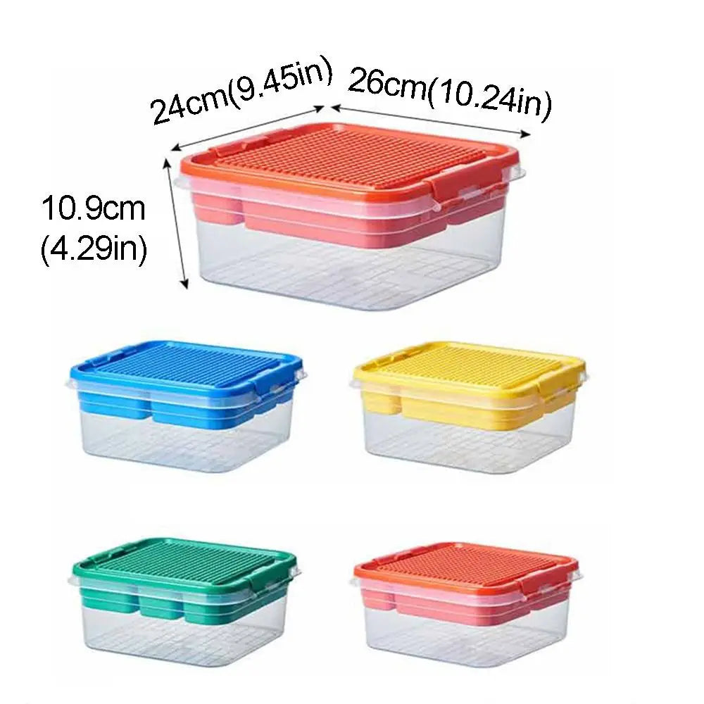 boîtes rangement jouets plastique rouge bleu jaune vert modernes compartiments internes couvercle pratique