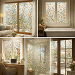 film décoratif multicolore fleurs papillons protection uv isolation thermique semi transparent moderne accroissement statique