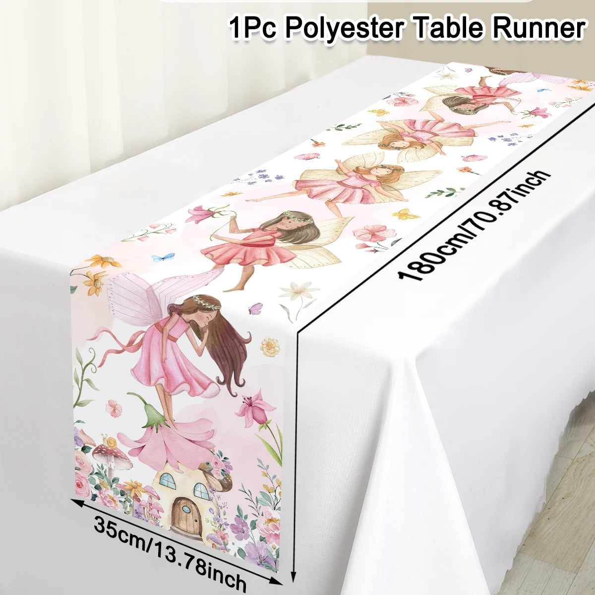 chemin table fleurs fées aquarelle fantaisie maisonnette rose blanc variété saisonnalité table