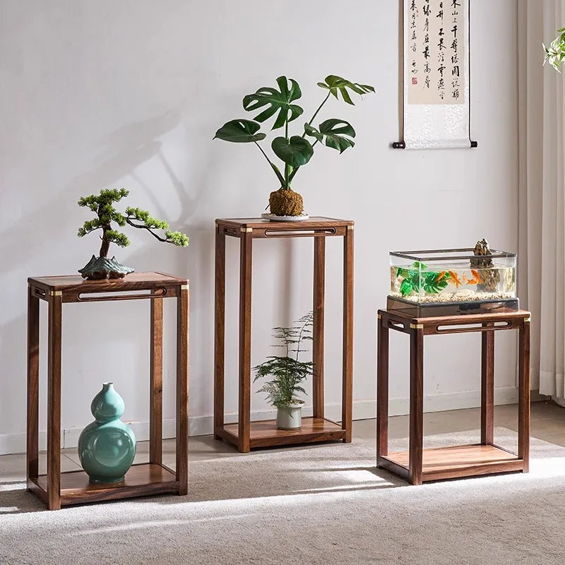 support plantes bois naturel moderne vase plante aquarium poissons finition brillante marron clair minimaliste