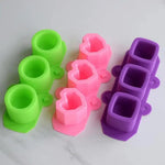 moules silicone gâteaux couleurs bleu vert rose blanc formes géométriques modernes opaques cœur étoile