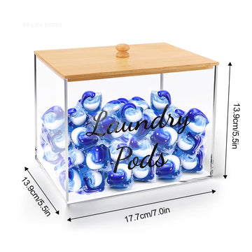 boîte rangement transparente multifonctionnelle bois naturel étiquettes imperméables lessive lingettes repassage Pods pins booster