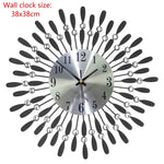 horloge murale moderne or noir strass circulaire 38x38cm salon décoration aiguille acrylique métal