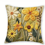 taies d'oreiller polyester fleurs relief artisanal zipper 45x45cm vert jaune blanc