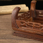 support bois sculpté marron artisanat traditionnel figurines pot fleurs vintage display stand tréfonds mosaïque