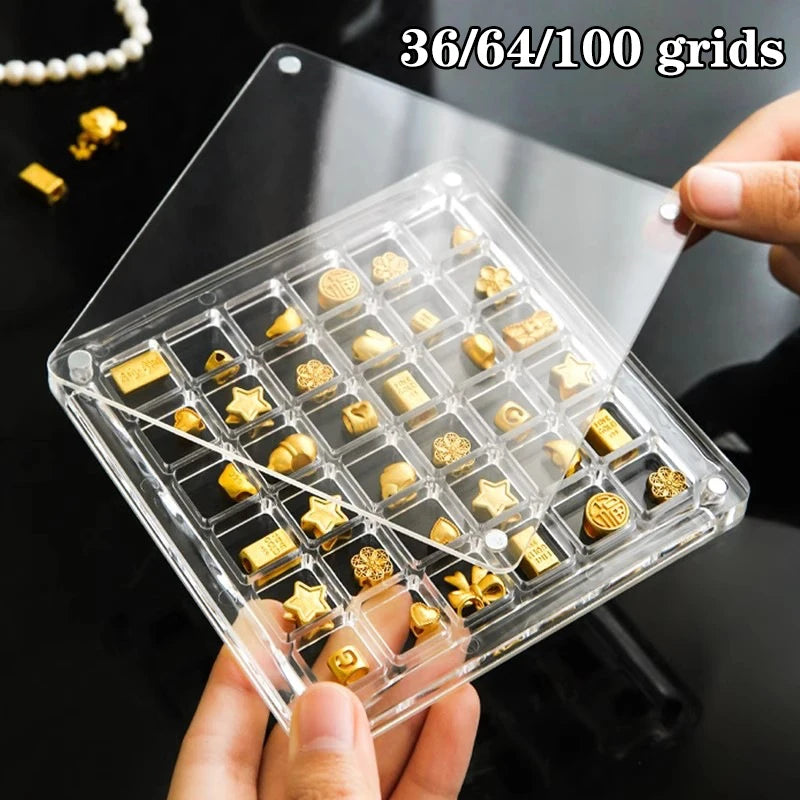 boîte rangement transparente moderne 36 64 100 compartiments clips pendentifs dorés bijoux accessoires