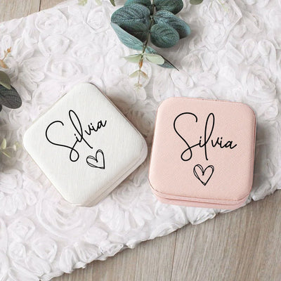 Boîte à bijoux de voyage en cuir PU personnalisable avec intérieur velours
