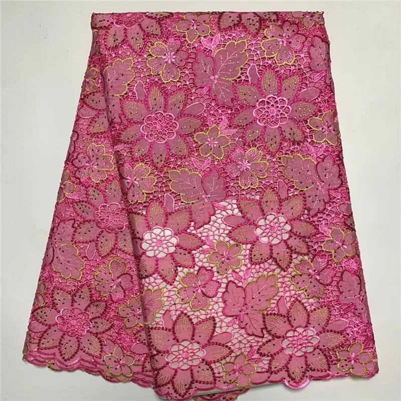 tissu polyester dentelle fleurs feuilles mariage vert jaune rose bleu marron opaque écologique soluble