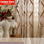 rideau polyester semi transparent moderne rayures ondulées beige marron clair intérieur maison