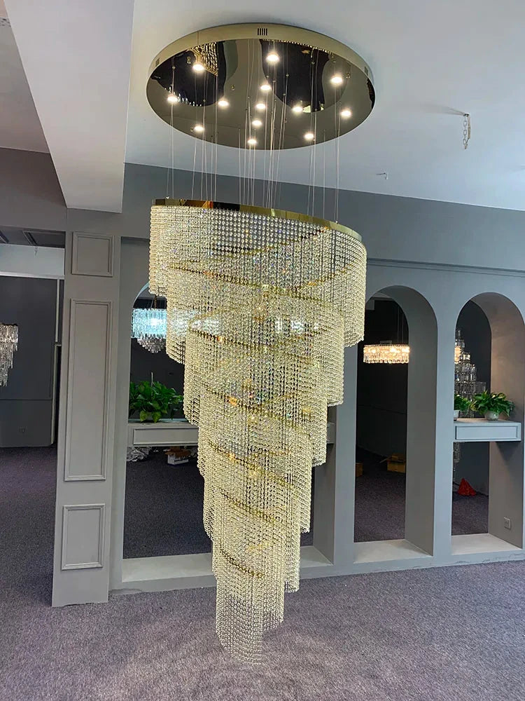lustre pendentif cristal moderne or transparent 30m² 6lumieres 250 350cm