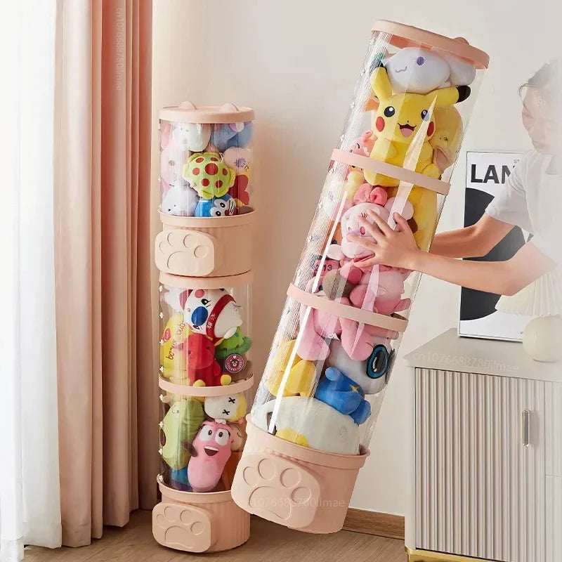 rangement jouets boîte peluches transparent rose motif patte chat hauteur 77cm organisation enfant chambre