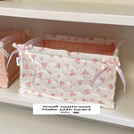 paniers rangement coton pois carreaux rayures ours rose clair blanc bleu clair beige texturé