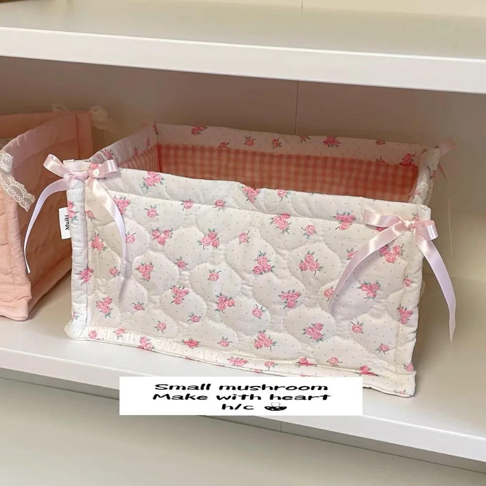 paniers rangement coton pois carreaux rayures ours rose clair blanc bleu clair beige texturé