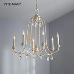 lustre blanc vieilli cristal vintage classique six lumières ornements métal chain adjustable