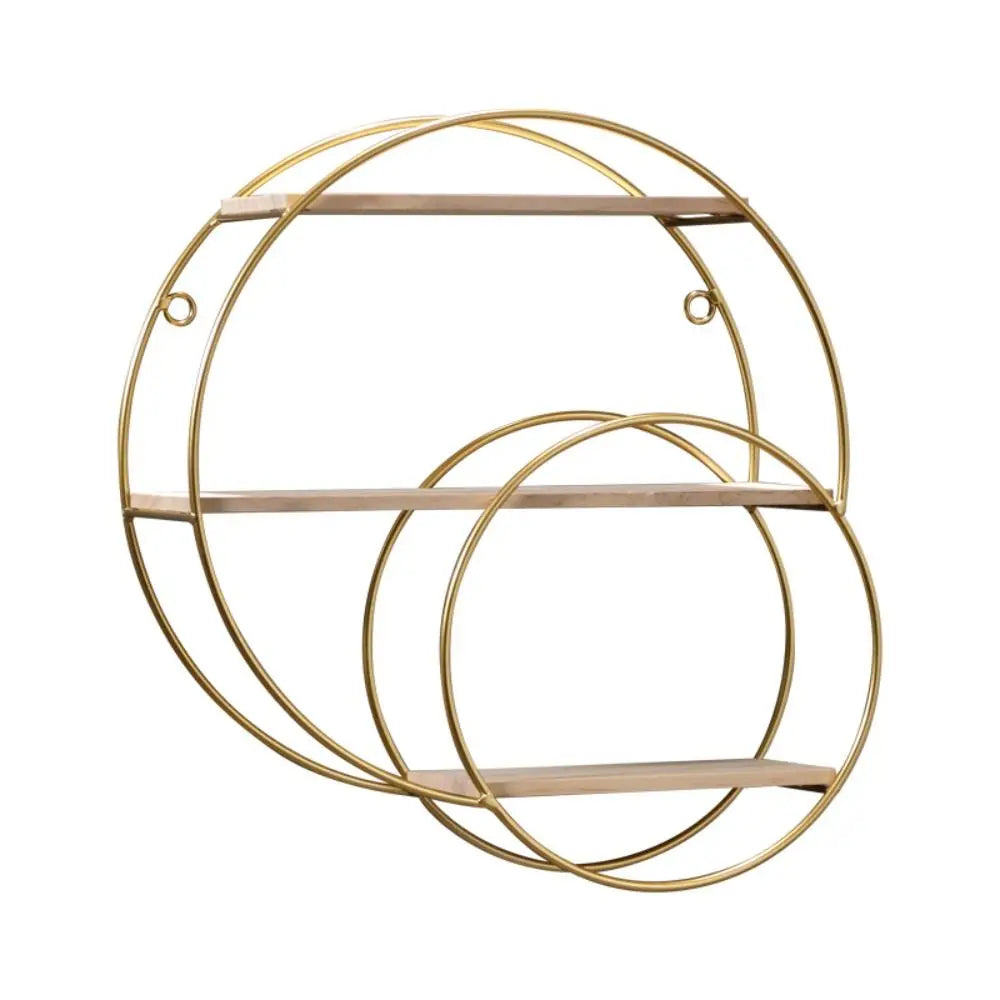 étagère murale or moderne anneaux circulaires métal accessoires décoratifs planchette bois