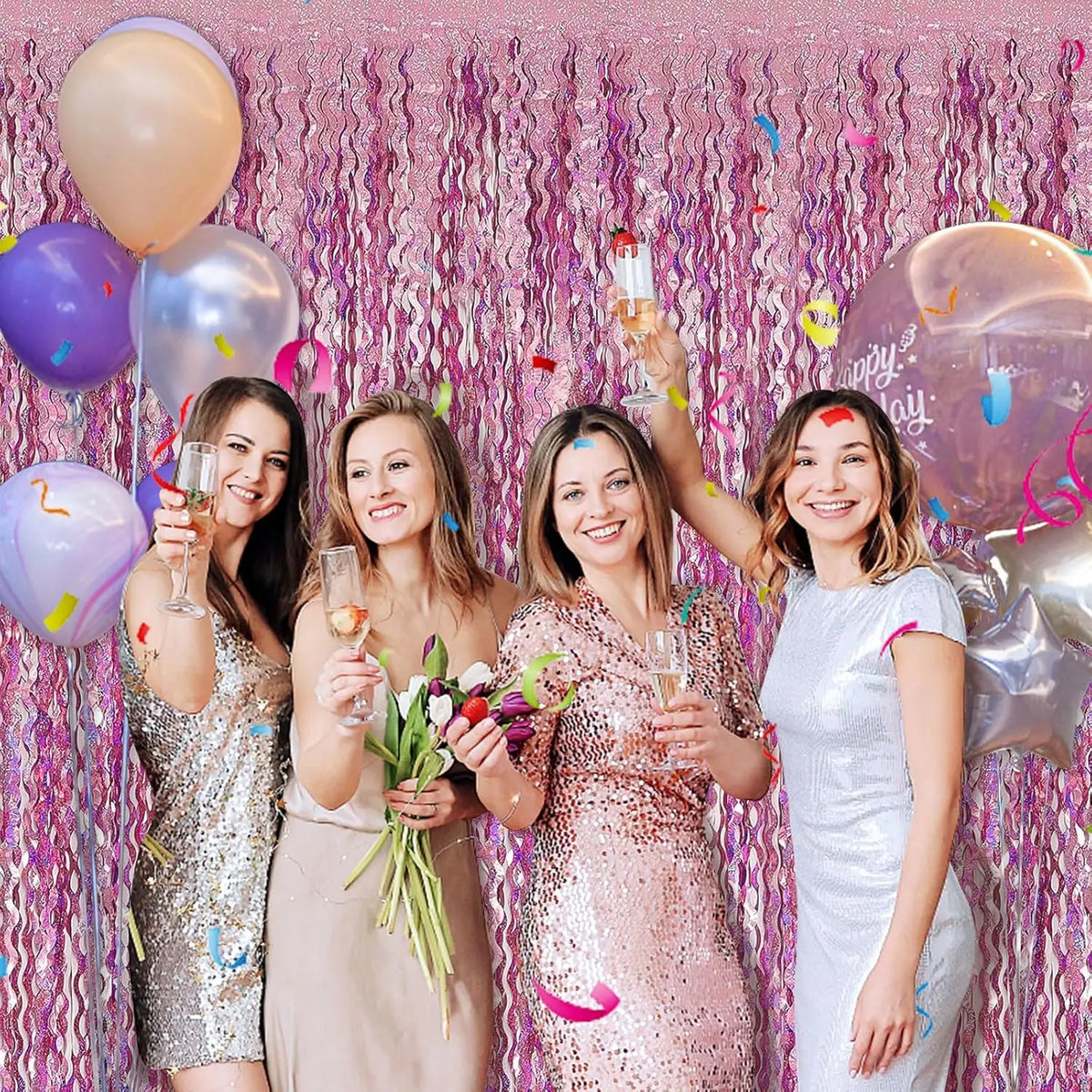rideau décoratif moderne rose pâle rayures ondulées brillant anniversaire mariage festif