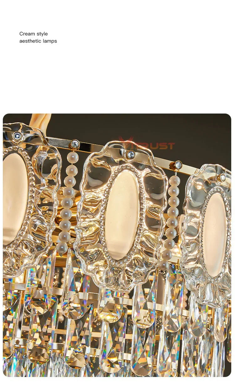 lampe suspendue dorée cristal transparent classique chaîne métallique