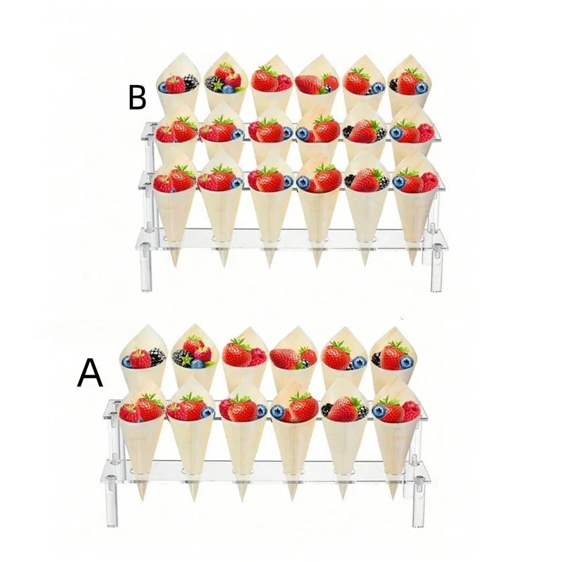 présentoir transparent multi niveaux cônes fruits macarons gâteau présentation festive mariage cocktail
