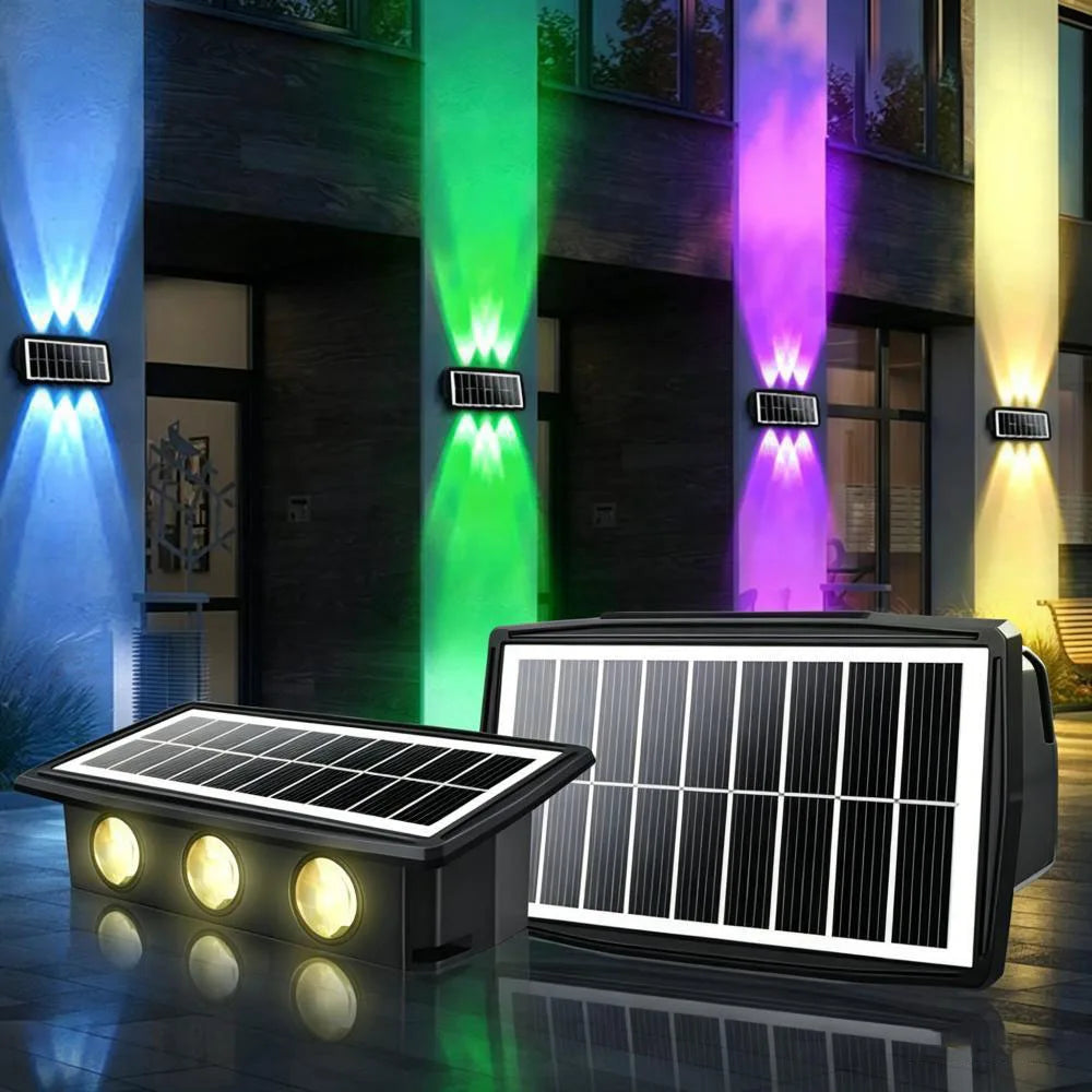lampe solaire murale noire ip65 moderne trois lumières jaunes panneaux solaires extérieures(rgb)