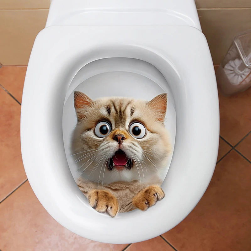 cache wc blanc animaux 3d adhésif ecureuil chat papillons