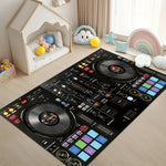 tapis noir motif contrôleur DJ polyester salon chambre coucher décoration moderne rectangle aubusson