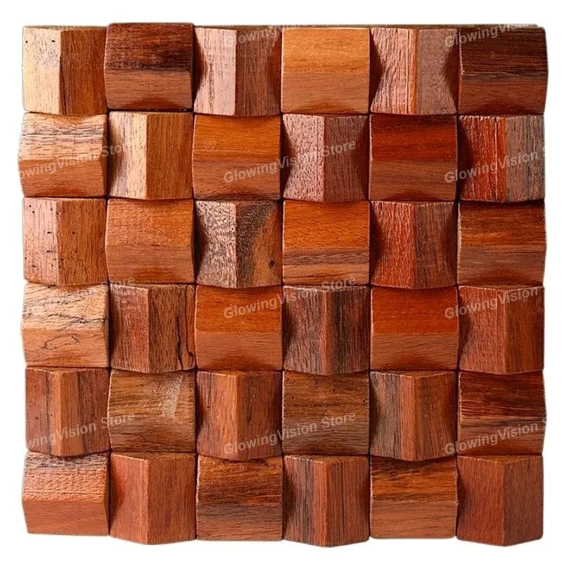 panneau décoratif bois cubes géométriques moderne marron clair foncé autocolant 3d
