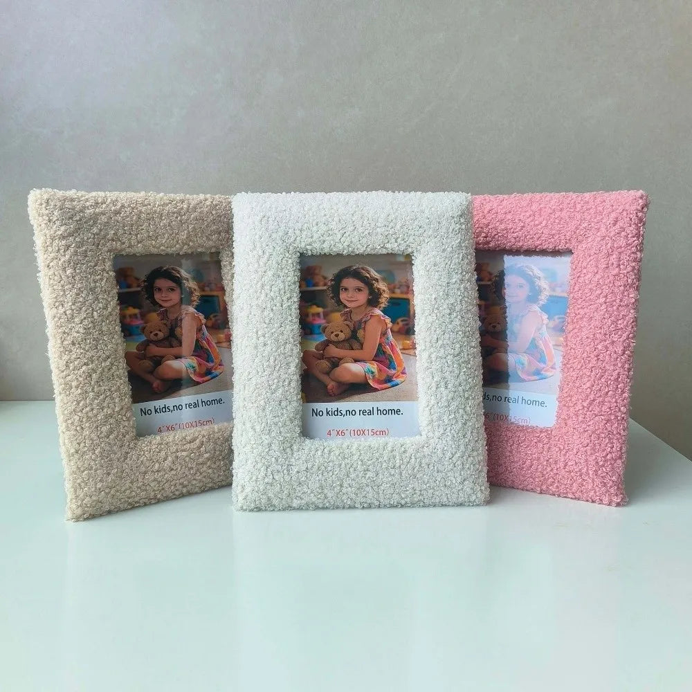 cadre photo texturé rose beige blanc enfant ours peluche decoratif rustique chambre