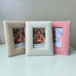 cadre photo texturé rose beige blanc enfant ours peluche decoratif rustique chambre