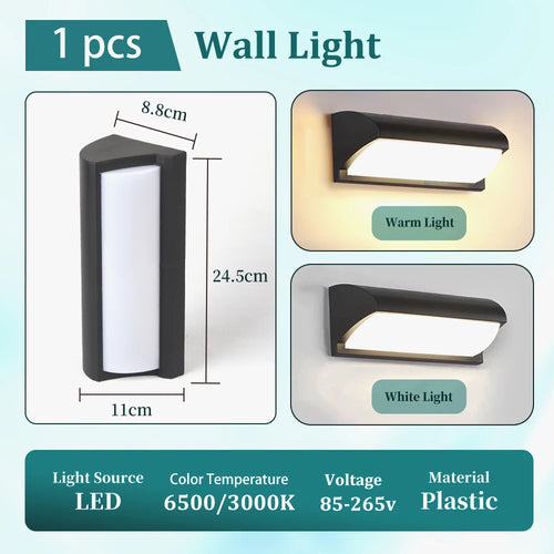 lumière led extérieure murale moderne noir blanc chaud froid 6500k 3000k 1402lm
