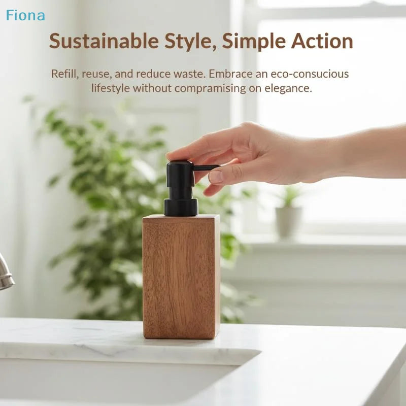distributeur savon liquide bois naturel pompe noire moderne minimaliste salon cuisine rechargeable sophistiqué