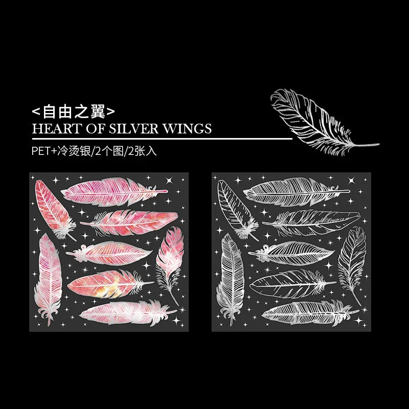 autocollants argent vert rose noir papillons plumes géométriques semi transparent art deco vintage adhésif