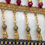 ruban décoratif strass tissu brodé élégant traditionnel bleu vert rouge or argent