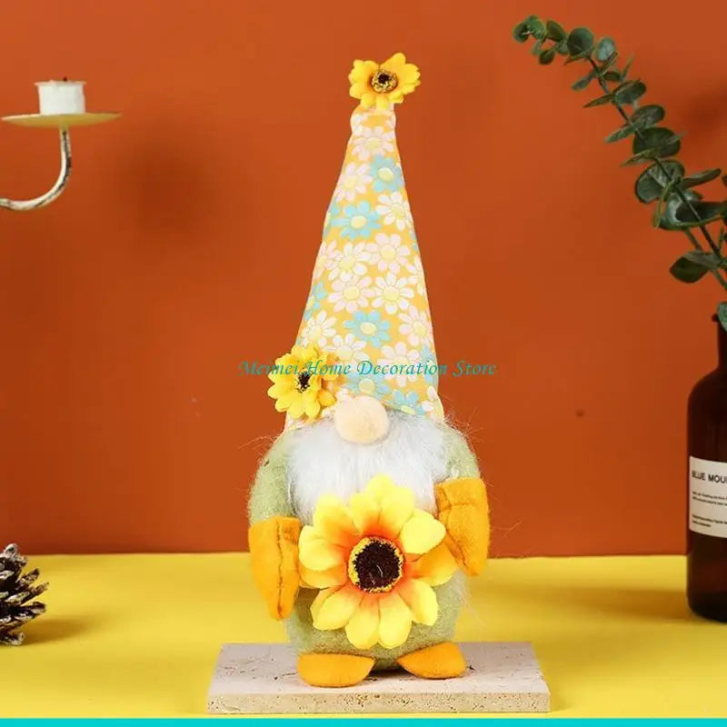 figurines gnome décoratives tournesols tissus carreaux rustique automne bougie plante verte bouteille verre ambré