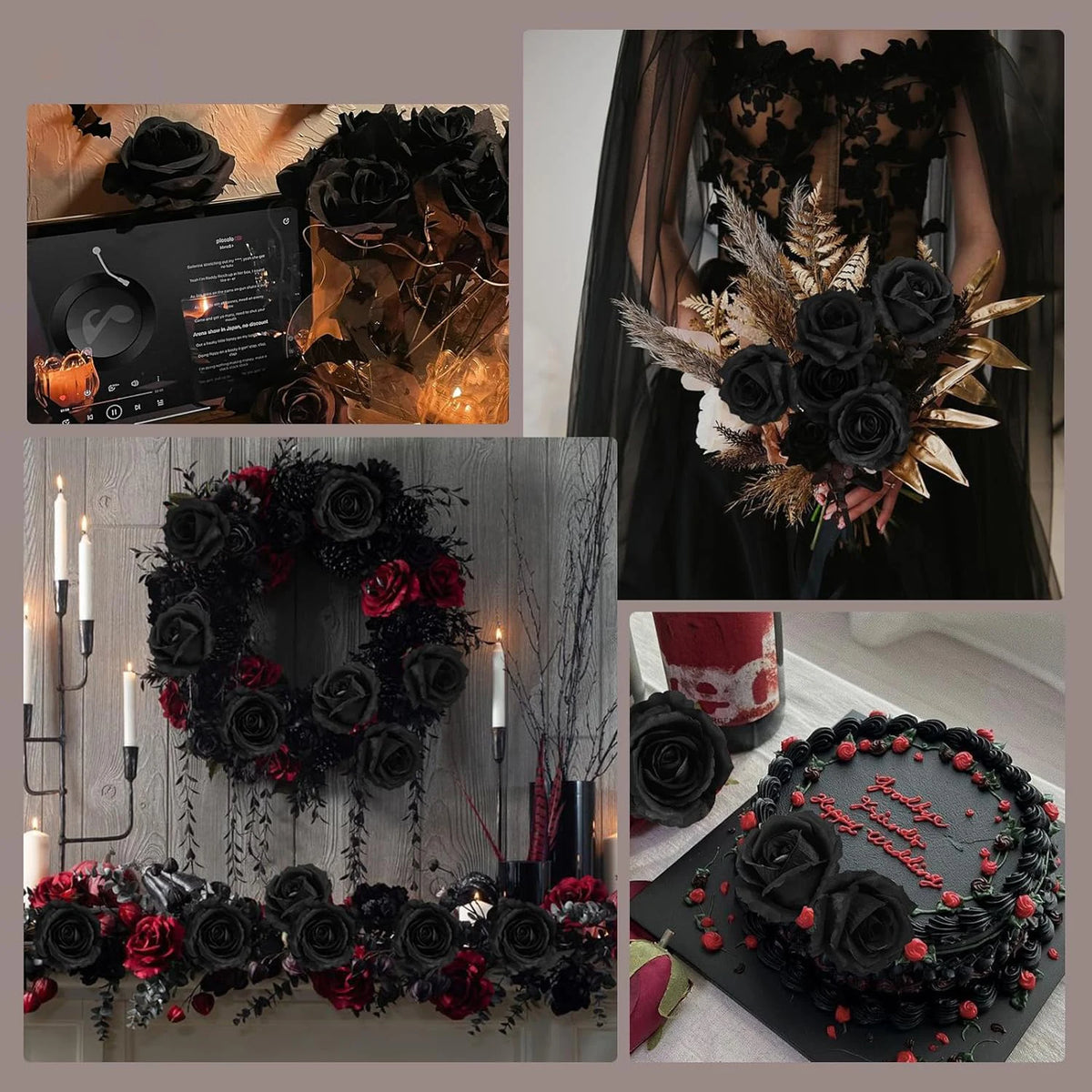 décoration intérieure roses artificielles soie noires rouges halloween mariage anniversaire élégantes vases bougies