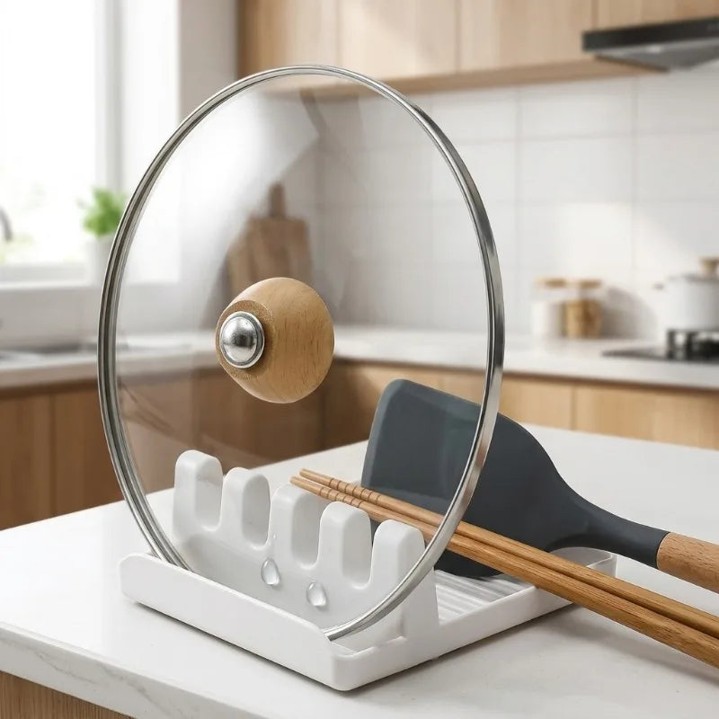 support cuisine multifonctionnel gris vert blanc moderne rainures cuillères fourchettes spatules