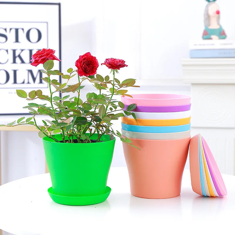 pots fleurs plastique rouge vert jaune bleu blanc noir modernes assiettes base