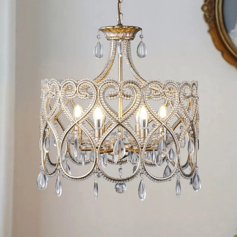 lustre cristal doré filigrane classique lumières suspension chaines e14