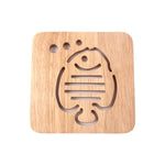 support vaisselle dessin animé poisson gravure bois clair naturel simple antidérapant maison