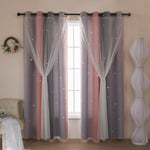 rideau perforé dégradé étoiles blanches moderne rose clair gris translucide chambre enfant