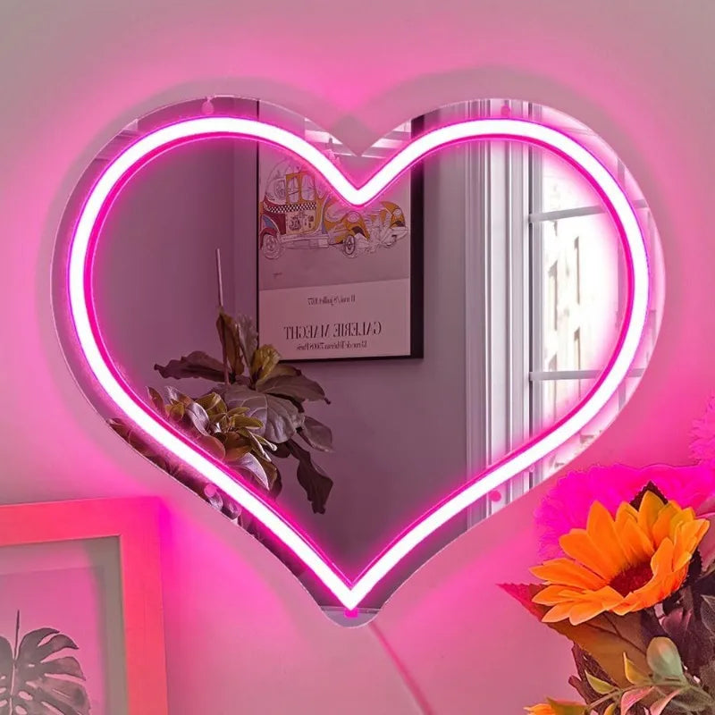 miroir led forme coeur rose moderne lumineux acrylique fixations incluséesDecorationMurale