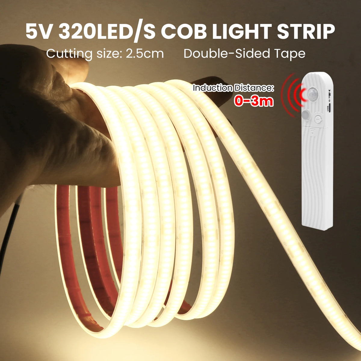 ruban led cob blanc naturel chaude capteur mouvement ip68 étanche chambre moderne