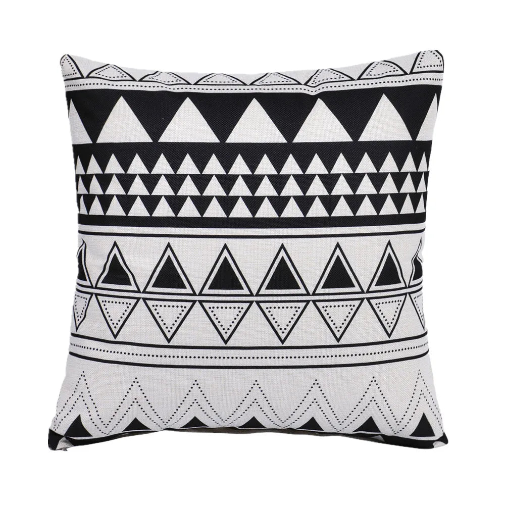housse coussin carré géométrique coton laine moderne bleu orange triangles losanges
