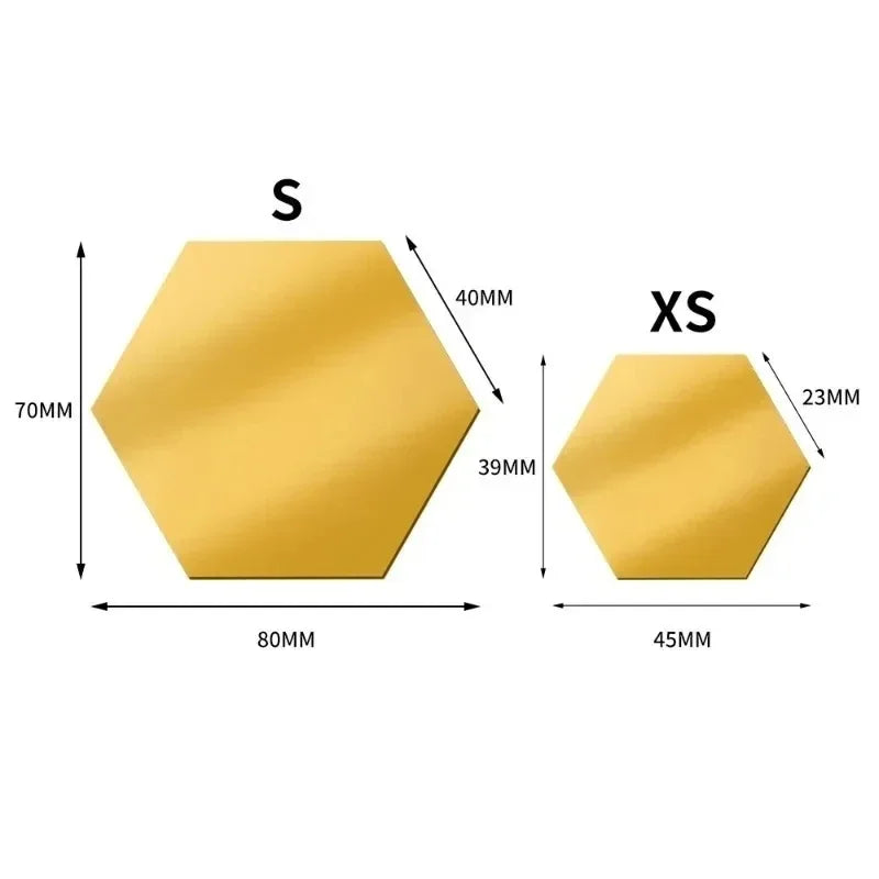 miroirs hexagonaux modernes adhésifs doré blanc gris brillants opaques XS