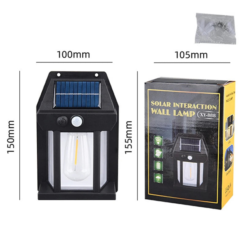 lampe solaire murale moderne noire transparente panneau solaire tête détection LED filament