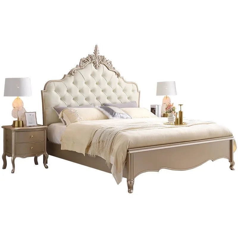 lit matelas 190x172cm simili cuir beige clair classique oreillers minimaliste moderne chambre coucher