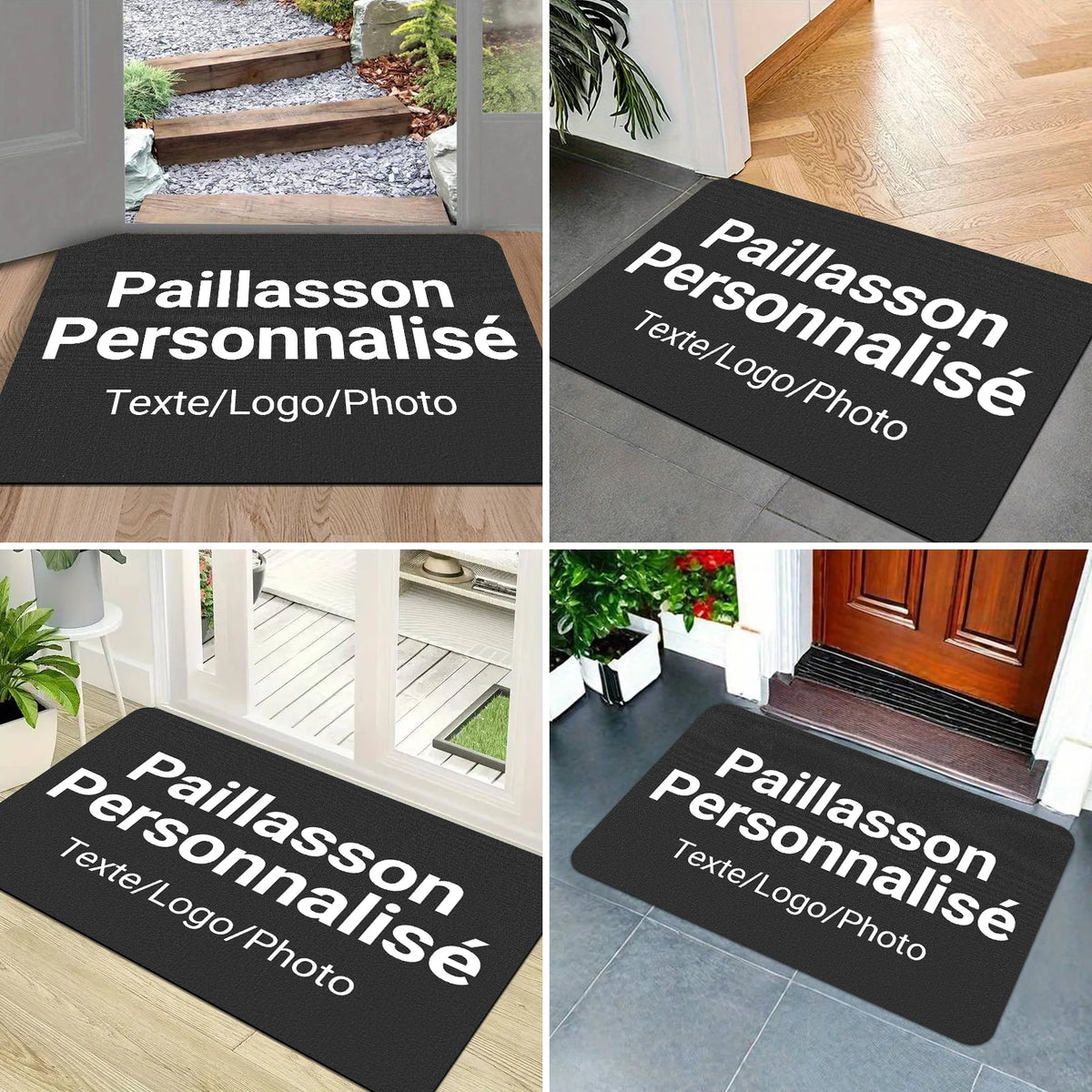tapis antidérapant absorbant rapide sec bain moderne personnalisable porte noir texte blanc résistant