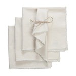 serviettes table vert foncé beige rose blanc uni franges rustique cuisine domestique
