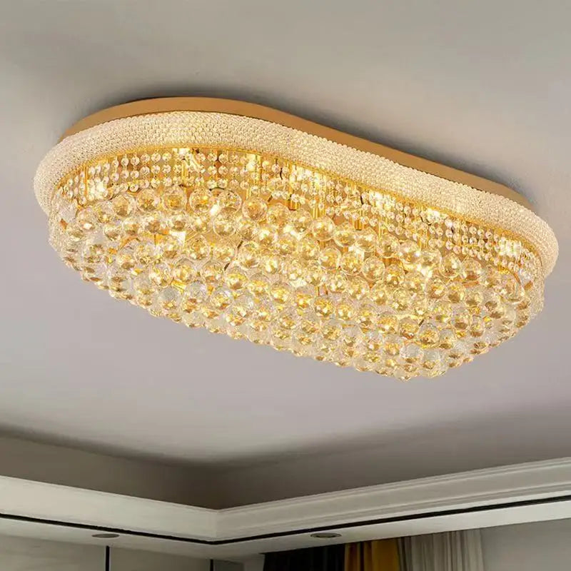 plafonnier crystal doré élégant éclairage moderne salon chambre lumière blanc