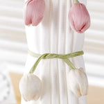 tulipes artificielles fleurs décoratives rose bleu violet rubans blancs coton opaques