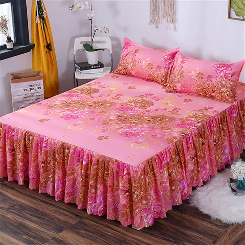 Ensemble couvre-lit matelassé coton blanc avec jupe dentelle